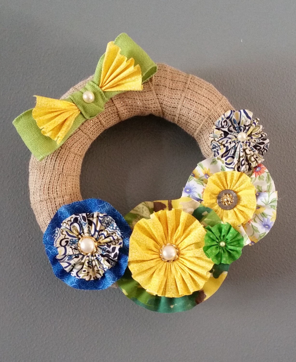 Fabric Floral Wreath Summer Wreath Spring Wreath Burlap