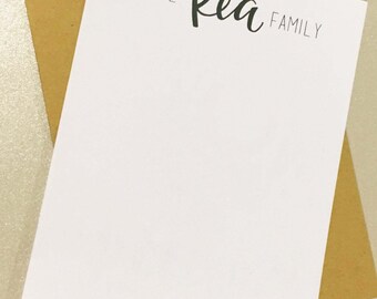 Family Personalized Notecard Set // Personalized Stationery. Hand Lettered Name. Modern Calligraphy. Custom. Foil Finish // Set of 12