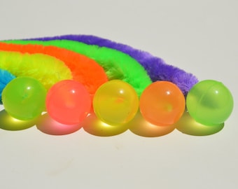 Bouncy ball cat toys, Glow in the Dark, with catnip infused wiggly tail - Set of 5 (random colors)