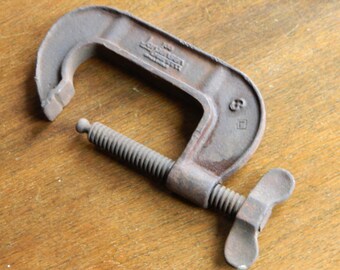 Vintage Vise, Antique Tool, Primitive Wall Decor, Vintage C Clamp, Industrial Decor