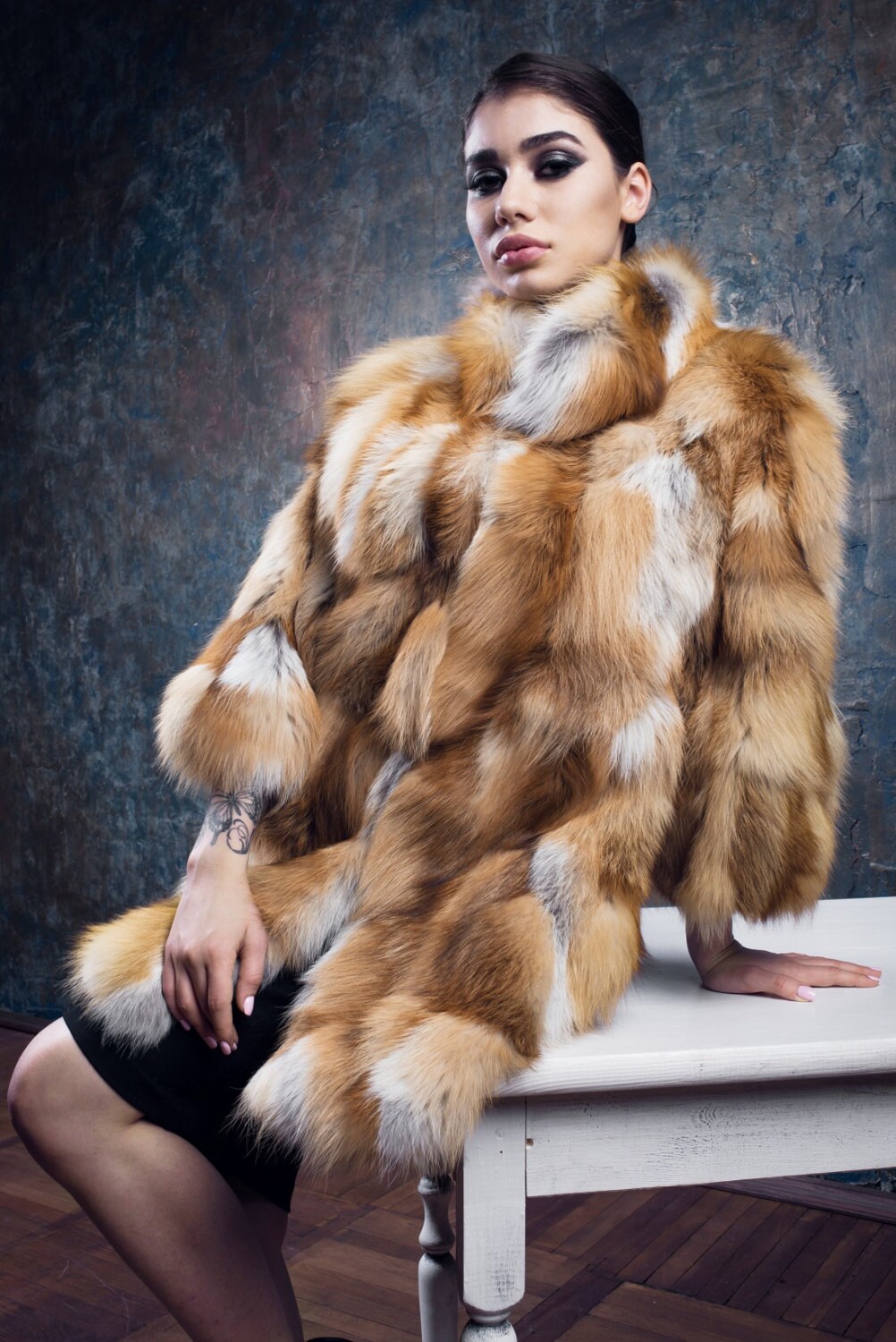 Coat of fox pelts flap Real fox fur jacket fox fur cape fur