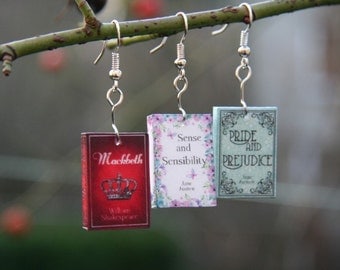 Miniature Book earrings, Classic novel Earrings, Book jewelry, novel jewelry, jane austen, book geek, book nerd, book lover