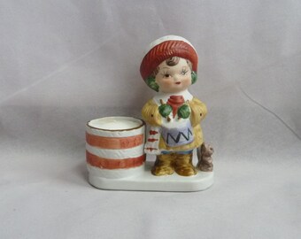 1976 Drummer Boy Girl Christmas Candle Holder - Porcelain Ceramic - Little Luvkins - Vintage 1970s