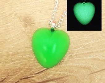 Glow in the Dark Heart Necklace, Glowing Necklace, Glow in the Dark Jewelry, Green Glow in the Dark Jewelry, Glow Jewelry, Greenery