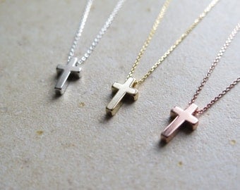 Thank you SALE - Tiny cross necklace / delicate cross short necklace / dainty cross necklace / cross layered necklace / Layered necklace