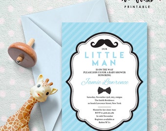 Little Man Baby Shower Invitation | 5x7 | Editable PDF | Instant Download | Personalize with Adobe Reader