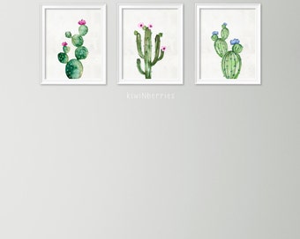 Set of 3 watercolor cactus print - Cactus art print - Gallery wall cactus print set - Digital cactus artwork - Printable cactus wall art