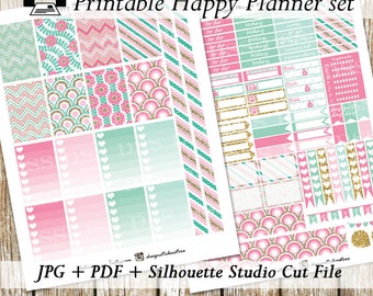 Pink Mint Gold Happy Planner Stickers/Printable Happy Planner Stickers/Mambi Planner Stickers/Happy Planner Stickers
