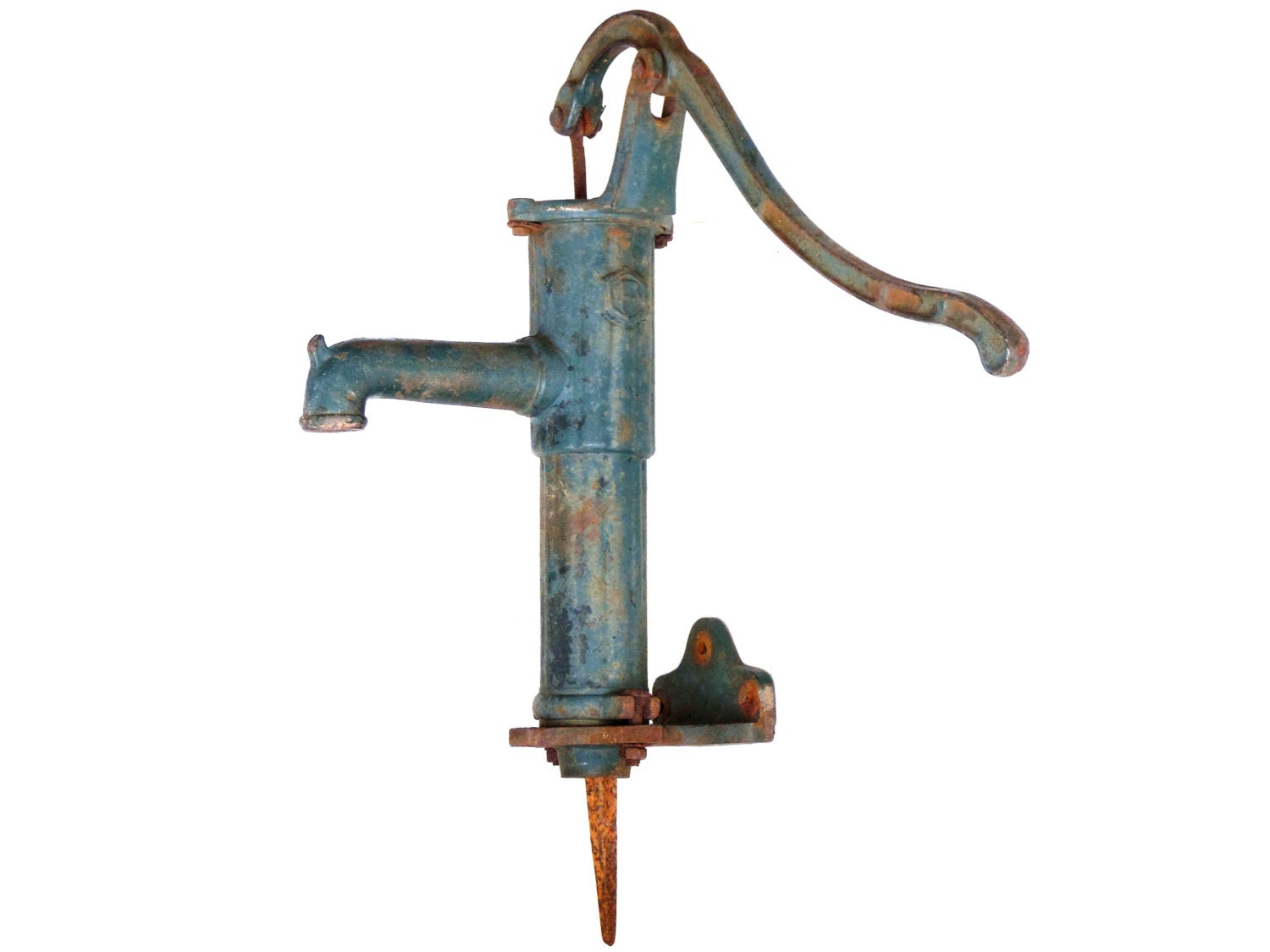 Antique Water pump. Rustic distressed hand well pump cast