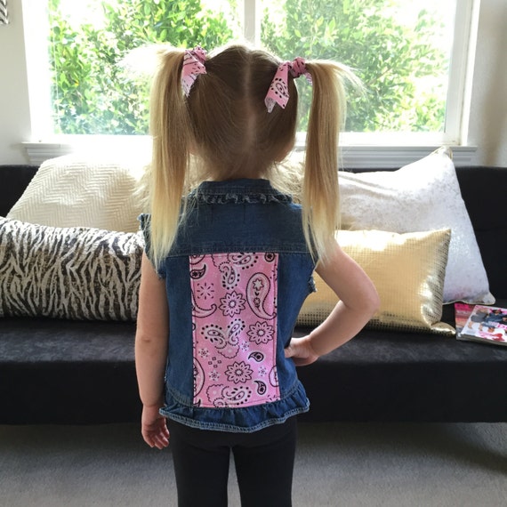 Girls' Vintage Denim Vest with Pink Bandana by DollFaceClothingxo
