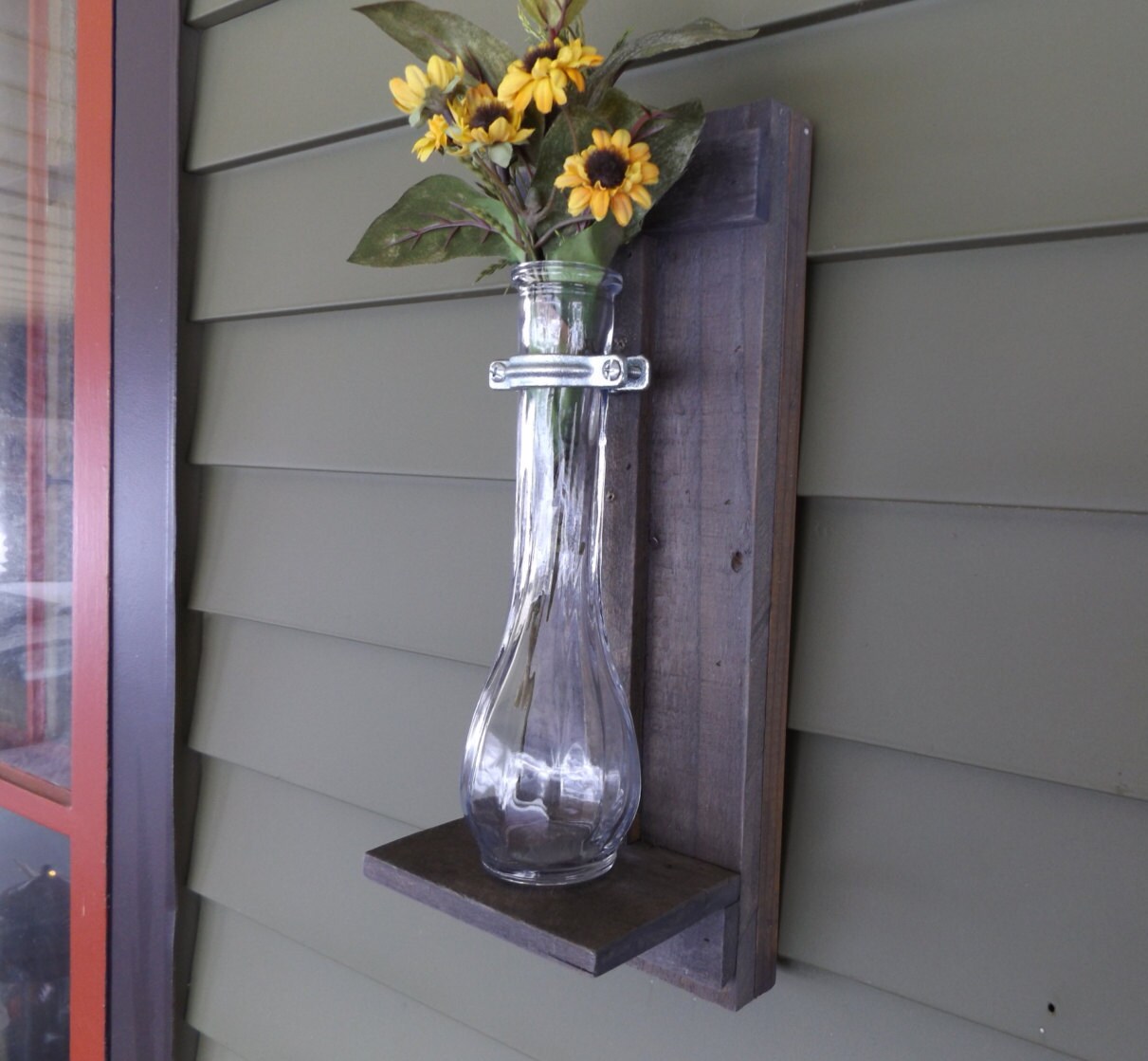 Rustic Wall Sconce. Grey Wall Sconce. Wood Wall Sconce. Vase