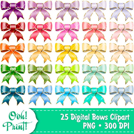 25 Instant download Pretty Ribbons Clip art Bows Pack Digital