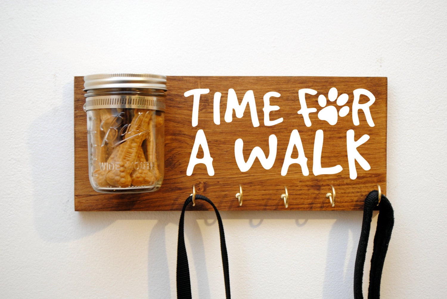 Dog Treat Holder w/ Mason Treat Jar Time For A Walk Dog