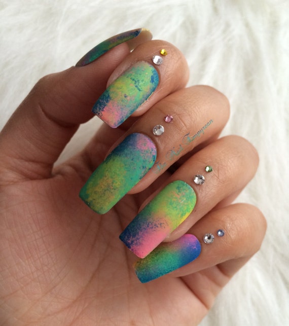 Hand painted Press on nails Multicolor Acrylic nails