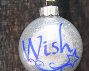 Silver Glittered Wish Christmas Ornament with Star