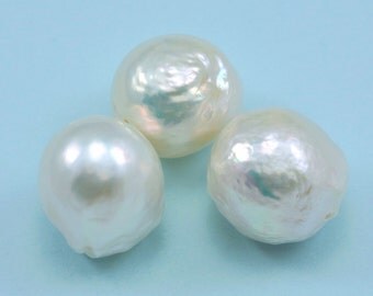 4 loose 13-14mm White Large Nucleated Round Baroque Freshwater Pearls Beads