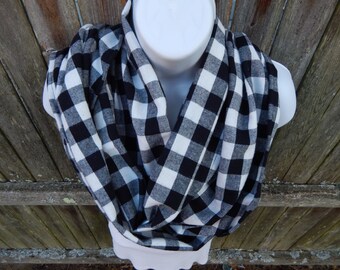 Items similar to Red Black and White Plaid Infinity Scarf on Etsy