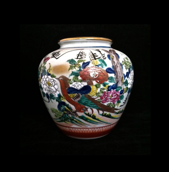 Vintage Kutani Vase Signed Kutani Japanese Pottery Vase