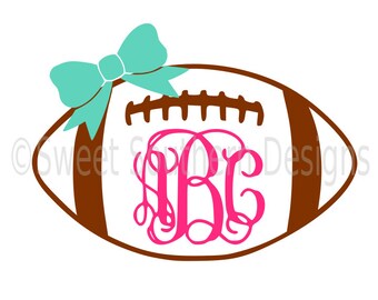 Football monogram with bow SVG PDF DXF instant download design for cricut or silhouette