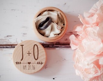 Engraved Wedding Ring Box, Wooden Ring Box, Wedding Gift, Ring Bearer Box, Engraved Wooden Box, Arrow Heart Initials Box, With This Ring Box