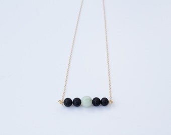 Lava Gemstone Bar Diffuser Necklace - Dainty 14K gold filled chain. Minimalist. Lava Beads. Essential Oil Diffuser Necklace. Amazonite.