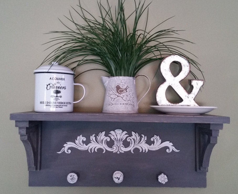 Distressed Coat Rack Shelf Shabby Chic by fieldofdreamsdesigns