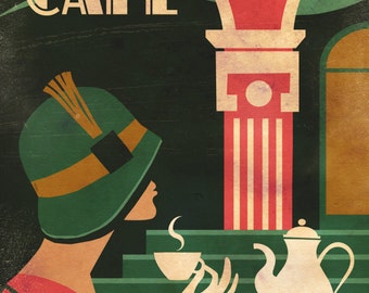 Art Deco Vintage Woman Cafe Coffee Printable Wall Art Downloadable Vintage Print
