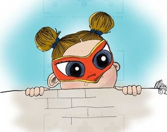 Dinky Mix, Heroes come in little packages, Caucasian, Superhero Girl,Blonde Hair, art for children, nursery decor, kids wall art