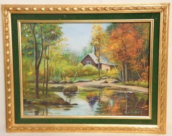 Landscape oil painting with little chapel
