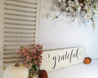 Wood Sign Grateful, Grateful Wood Sign, Thanksgiving Wood Sign, Rustic Wood Sign