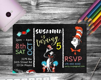 Cat in the hat invitation, Cat in the hat party supplies, Cat in the hat party, cat in the hat costume, cat in the hat birthday, Digital