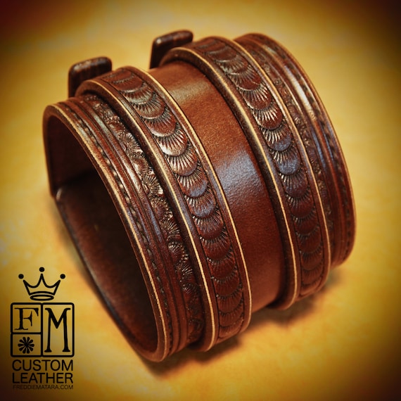 Leather Wrist Cuff Brown Traditional American Cowboy Rockstar Bracelet made for YOU in NYC by Freddie Matara