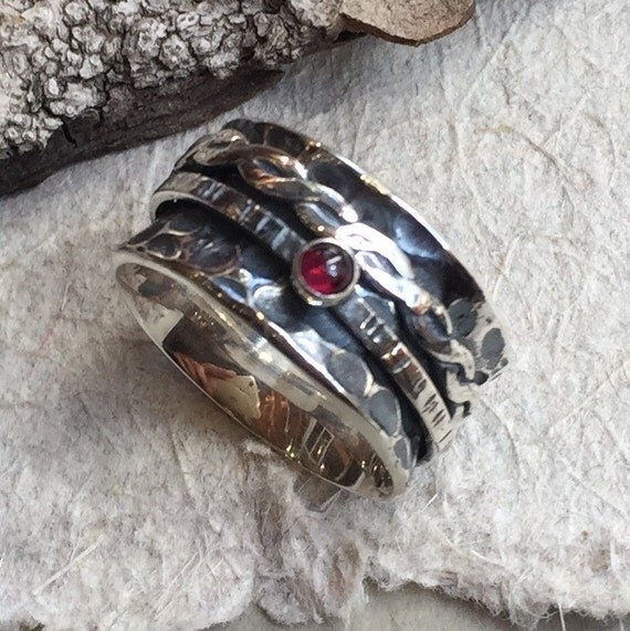 Engagement wedding bands Sterling silver ring red garnet