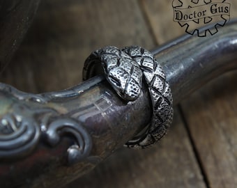 Serpent Ring - Adjustable Snake Ring - Doctor Gus Handcrafted Jewelry Creations - Pewter Snake Ring - Boho goth alt style snake jewelry