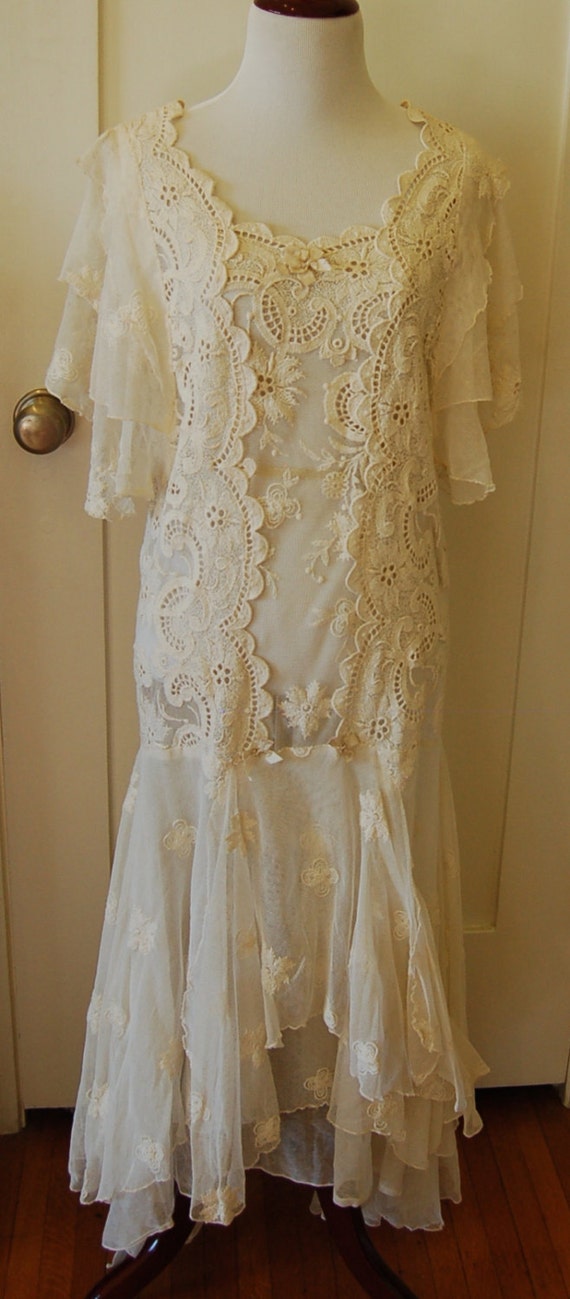 1920s Ivory Wedding Dress 20s Bridal Gown Irish Lace and