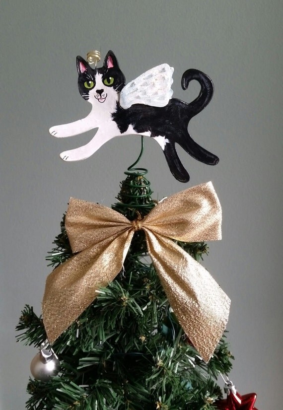 Cat Tree Topper Tuxedo Cat Angel Fits Mini Small by KittyCatStudio