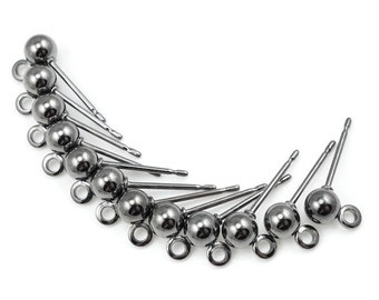 12 Gunmetal Earring Posts with 4mm Ball Post Earrings Stud Earring Gun Metal Ear Findings Earrings Black Oxide Gothic Steampunk (FSGM20)