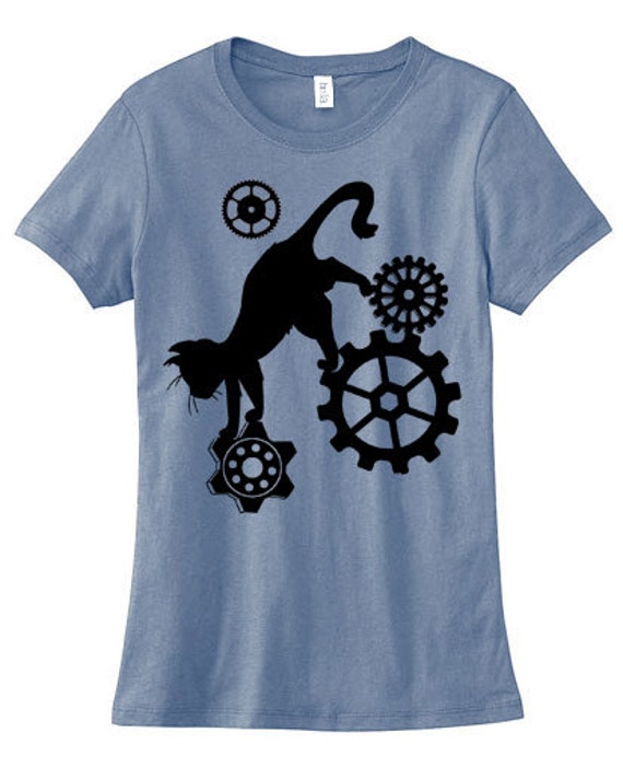 Cat T-shirt Pastel Goth Shirt black cat tee steampunk gears kawaii noir cute womens top fantasy magic gothic lolita purple blue kitten by gesshokudesigns steampunk buy now online