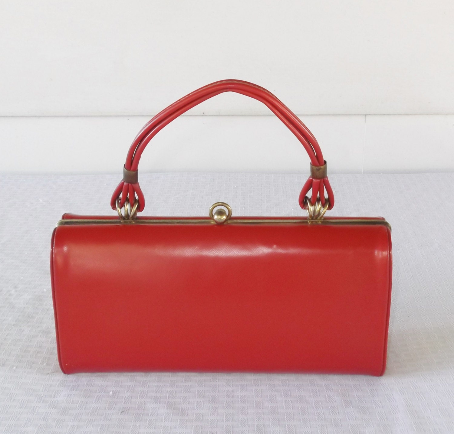 1950s Vintage Red Vinyl Handbag Box Purse