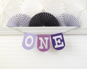 Ombre Purple and Silver ONE Banner - 7.25 inches tall - 1st Birthday Banner One Highchair Banner First Birthday Decoration One Birthday Sign