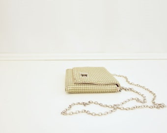 Metallic Mesh Purse, Vintage White Purse, 60s Chain-Mail Bag, Mod Off White Bag, Small Chain Bag, Chain Cross Body Bag, 1960s Formal Purse