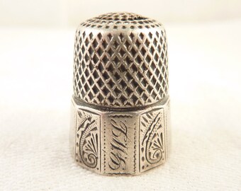 Size 9 Antique Aesthetic Sterling Thimble Engraved "G.W.L"