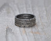 Stackable Textured Sterling Silver Rings, Antique Style Stackable Ring Set, Unique Handmade Slim Rings