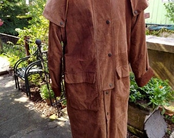 Vintage Suede Leather Outback Riding Ranchers Equestrian Long Coat