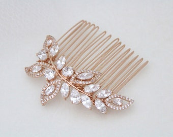 Rose Gold Bridal hair comb, Rose Gold Wedding headpiece, Bridal hair comb, Wedding hair clip, Crystal hair comb, Rhinestone head piece, pins
