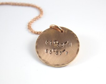 Latitude Longitude Necklace - GPS Necklace - Rose Gold GPS Necklace - Rose Gold Latitude Longitude Necklace - Custom Coordinates Necklace