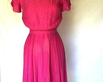 Vintage Fuchsia PINK Chevron Dress / Maggy London / Womens Size Small Medium