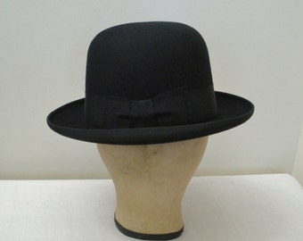 Vintage Black Stetson Derby Bowler with Hat Box