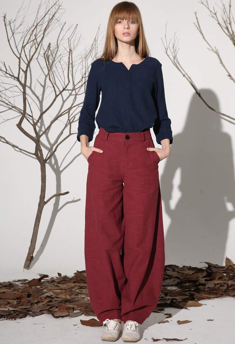 red pant linen pant maxi pant womens pants loose fitted