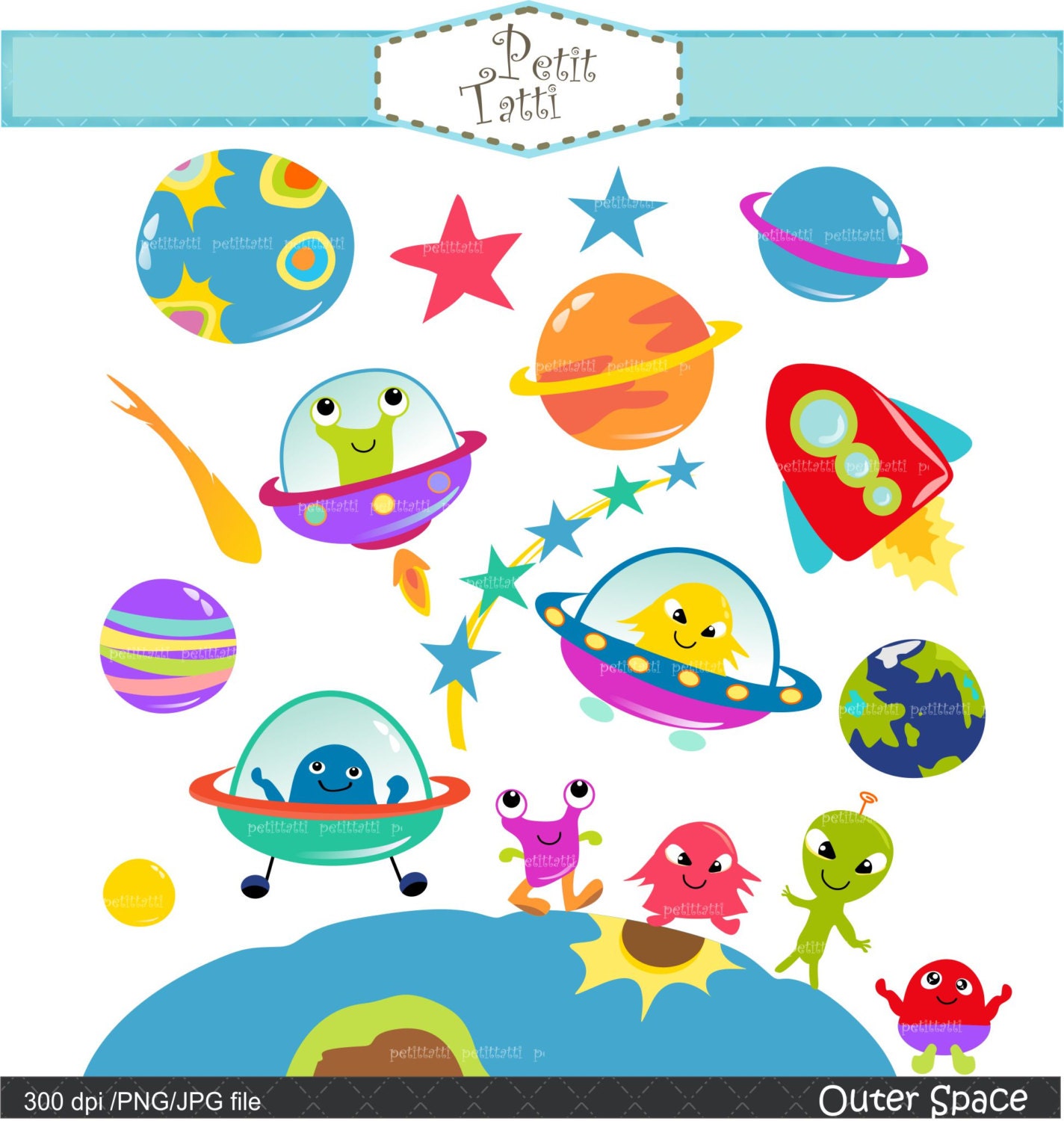 ON SALE outer space clip art UFO clip art kids space clip